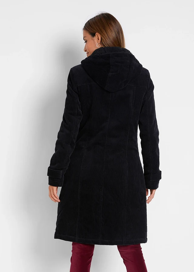 Duffle-coat en velours côtelé doublé, Couleur: noir