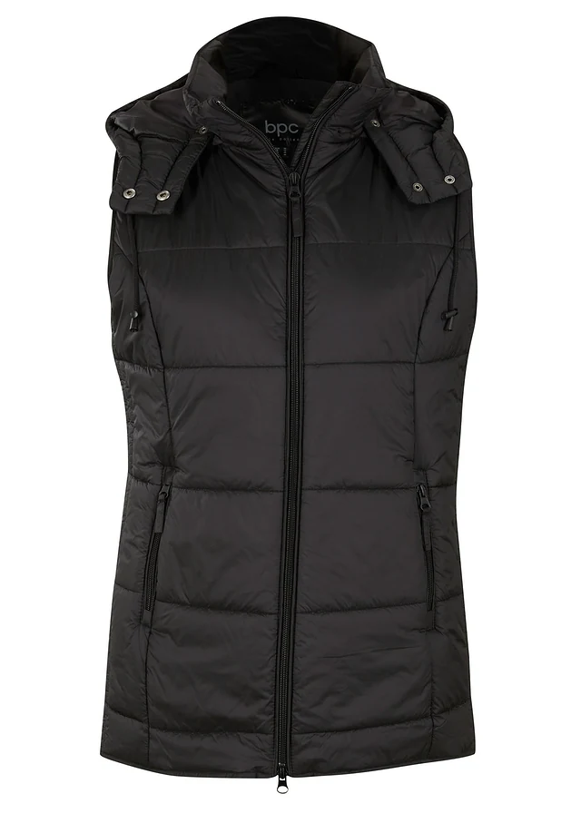 Bodywarmer met afneembare capuchon, Kleur: zwart