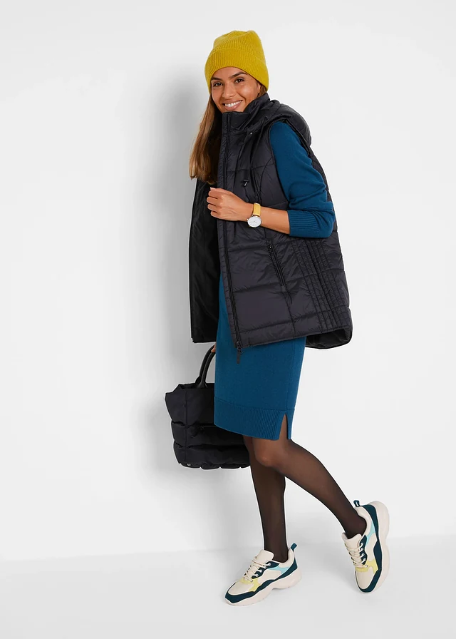 Bodywarmer met afneembare capuchon, Kleur: zwart
