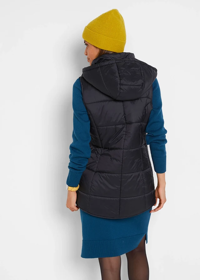 Bodywarmer met afneembare capuchon, Kleur: zwart