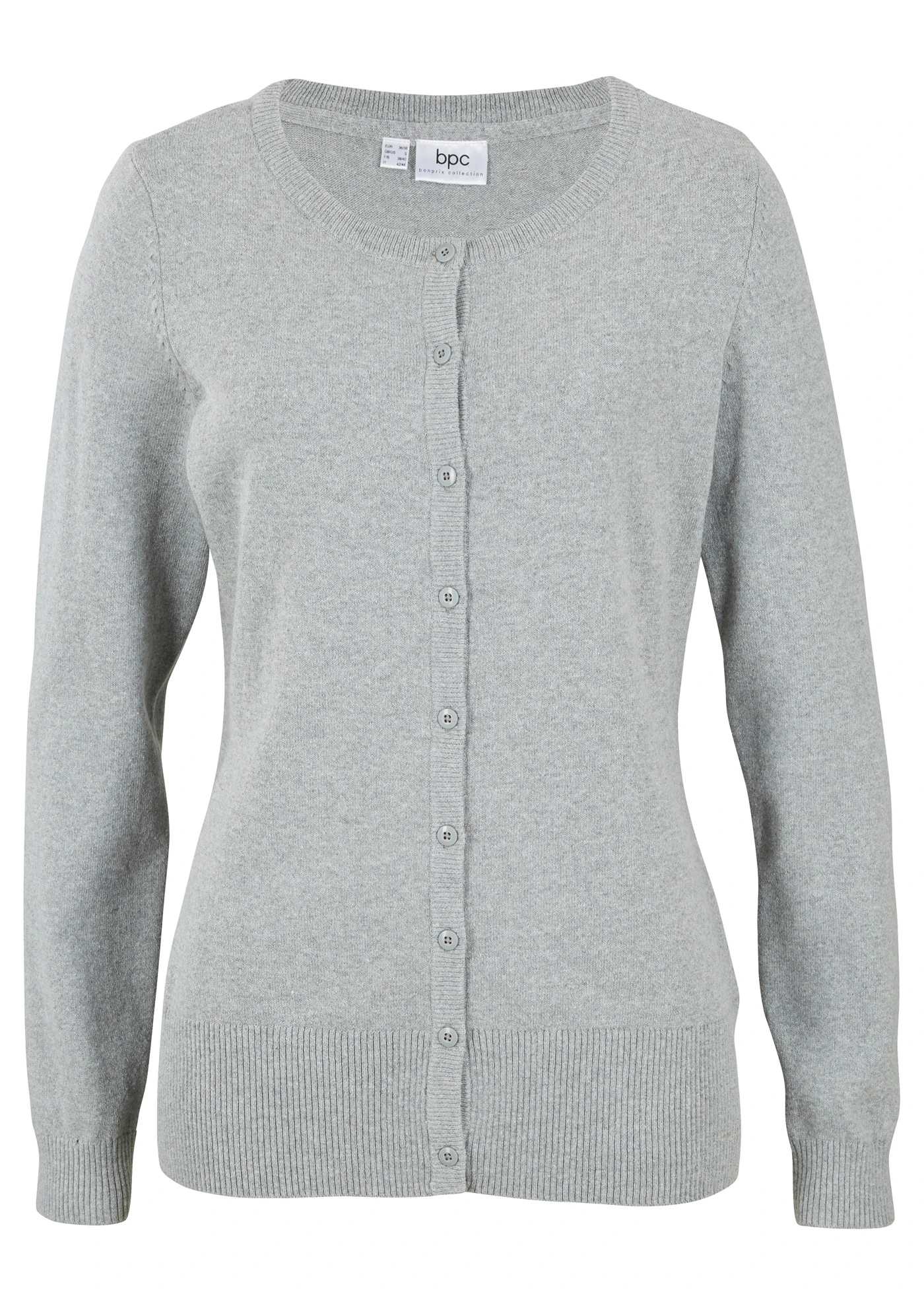 Jemně pletený kabátek s recyklovanou bavlnou • šedá melír • bonprix obchod