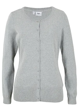 Sweter rozpinany basic z bawełny z recyklingu, kolor: szary melanż