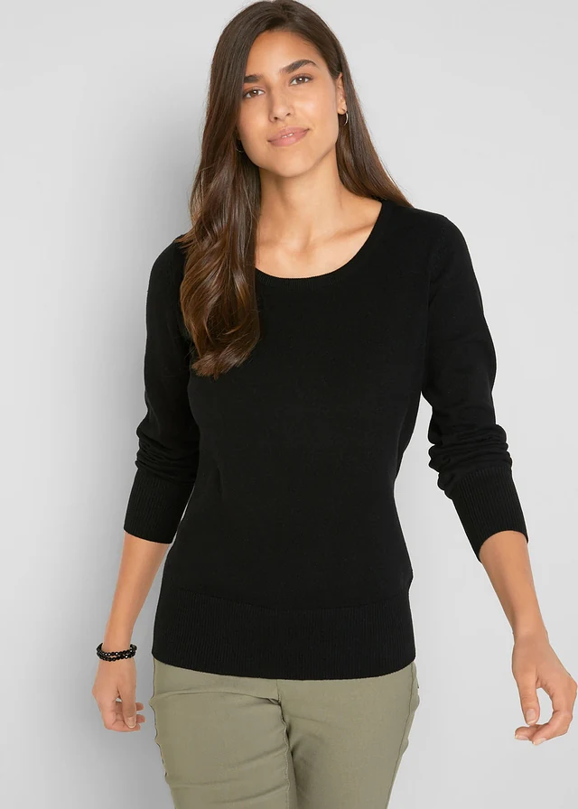 Basic trui met gerecycled materiaal, Kleur: zwart