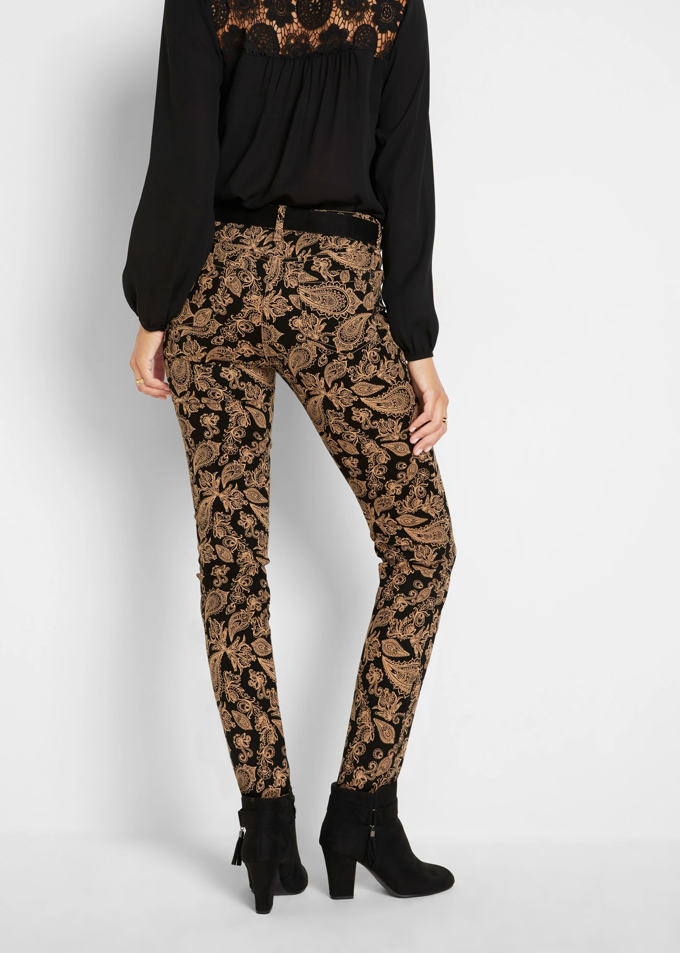 Pantaloni stretch cu imprimeu • negru paisley • magazin bonprix