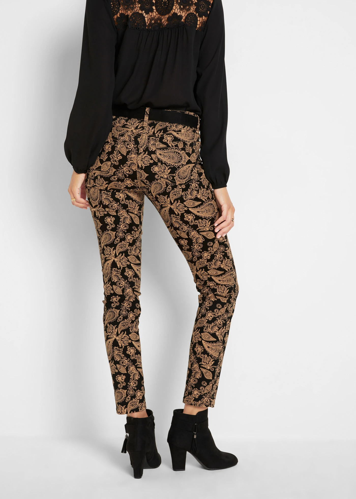 Stretch broek met print • zwart • bonprix online shop