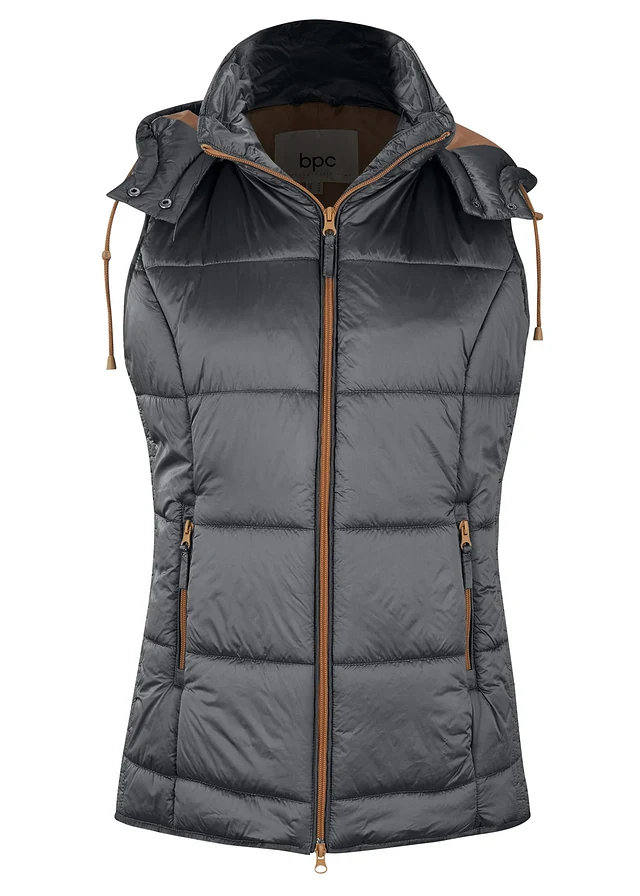 Bodywarmer met afneembare capuchon, Kleur: rookgrijs