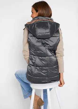 Bodywarmer met afneembare capuchon, Kleur: rookgrijs