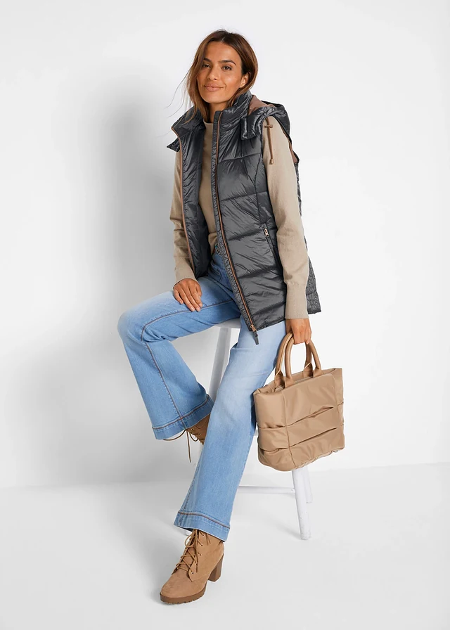 Bodywarmer met afneembare capuchon, Kleur: rookgrijs