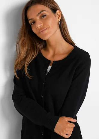 Jemně pletený kabátek s recyklovanou bavlnou • černá • bonprix obchod