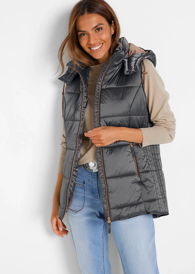 Bodywarmer met afneembare capuchon, Kleur: rookgrijs