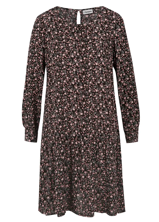 Šaty ze splývavé viskózy • černá s květy • bonprix obchod