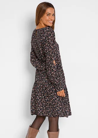 Jurk van soepele viscose, Kleur: zwart gebloemd