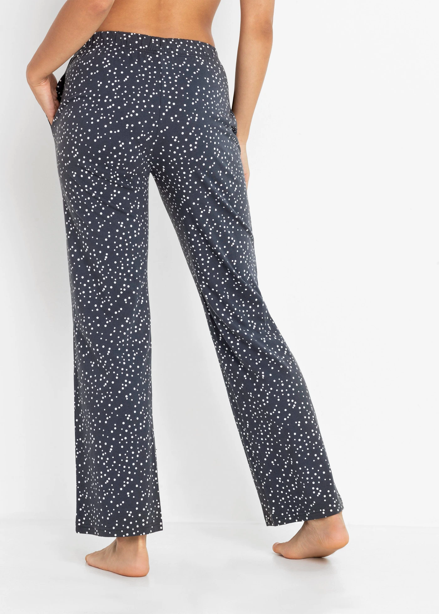 Pantaloni lungi de pijama din bumbac organic 100% (set/2 buc.) • albastru-gri cu puncte/roz pudrat • magazin bonprix