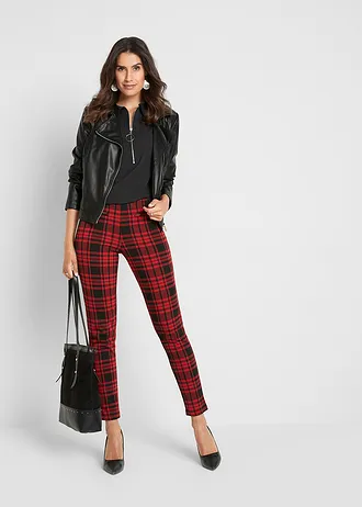 Žerzejové kalhoty • granátově červeno-černá  kostka • bonprix obchod