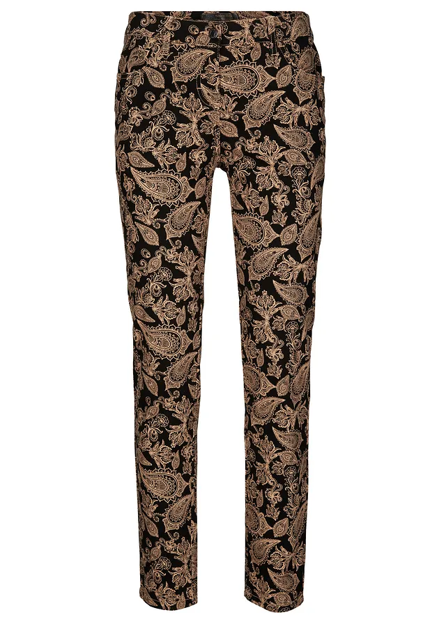 Stretch broek met print • zwart • bonprix online shop
