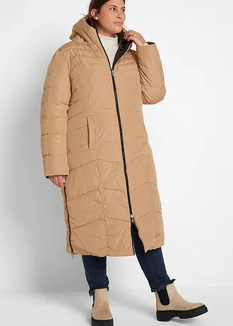 Lange gewatteerde jas, reversibel • zwart-cappuccino plus size • bonprix online shop
