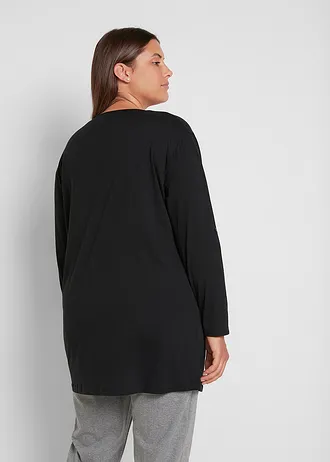 Katoenen longshirt, lange mouw, Kleur: zwart