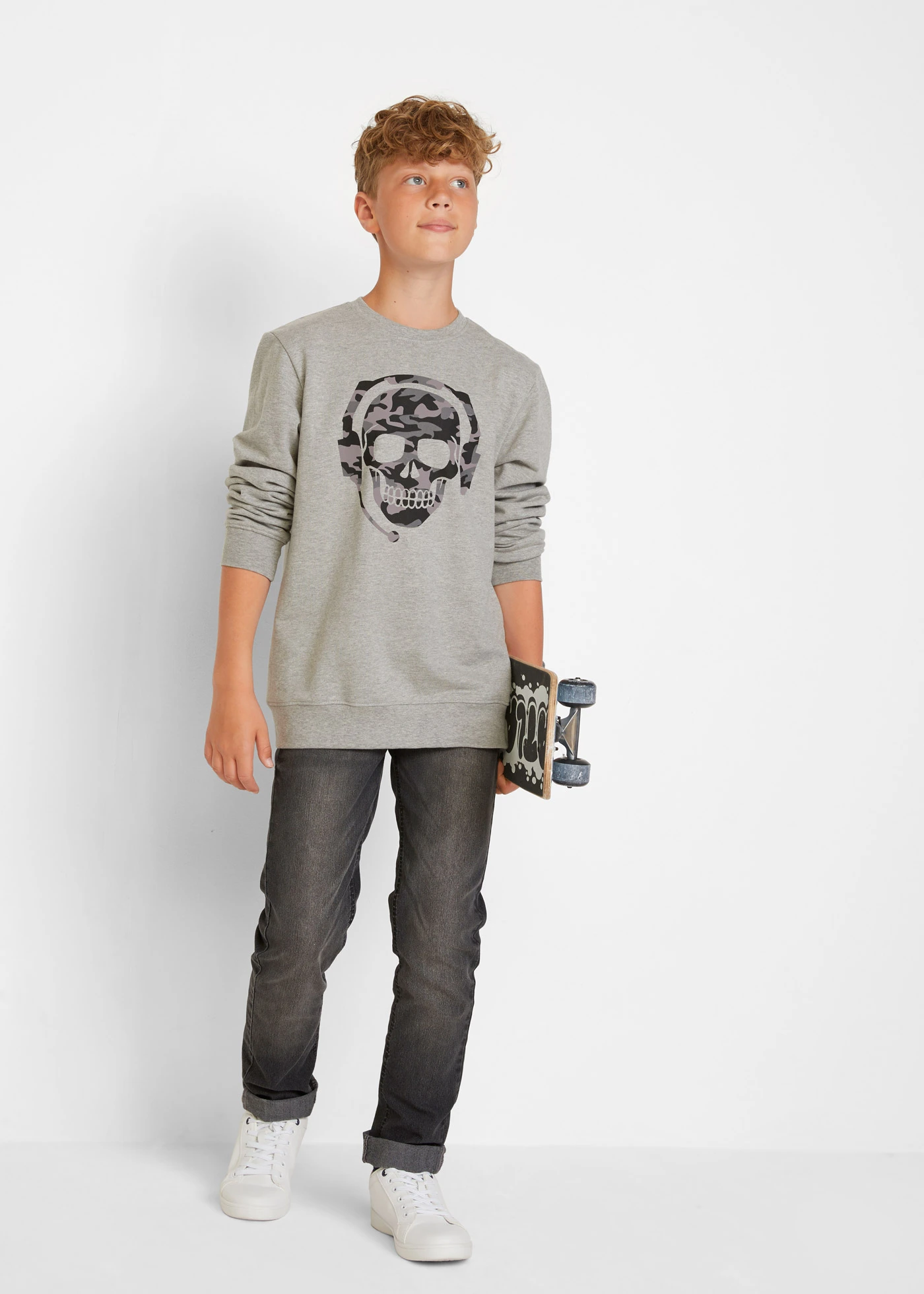 Jongens sweater (set van 2) • zwart - lichtgrijs gemêleerd print • bonprix online shop