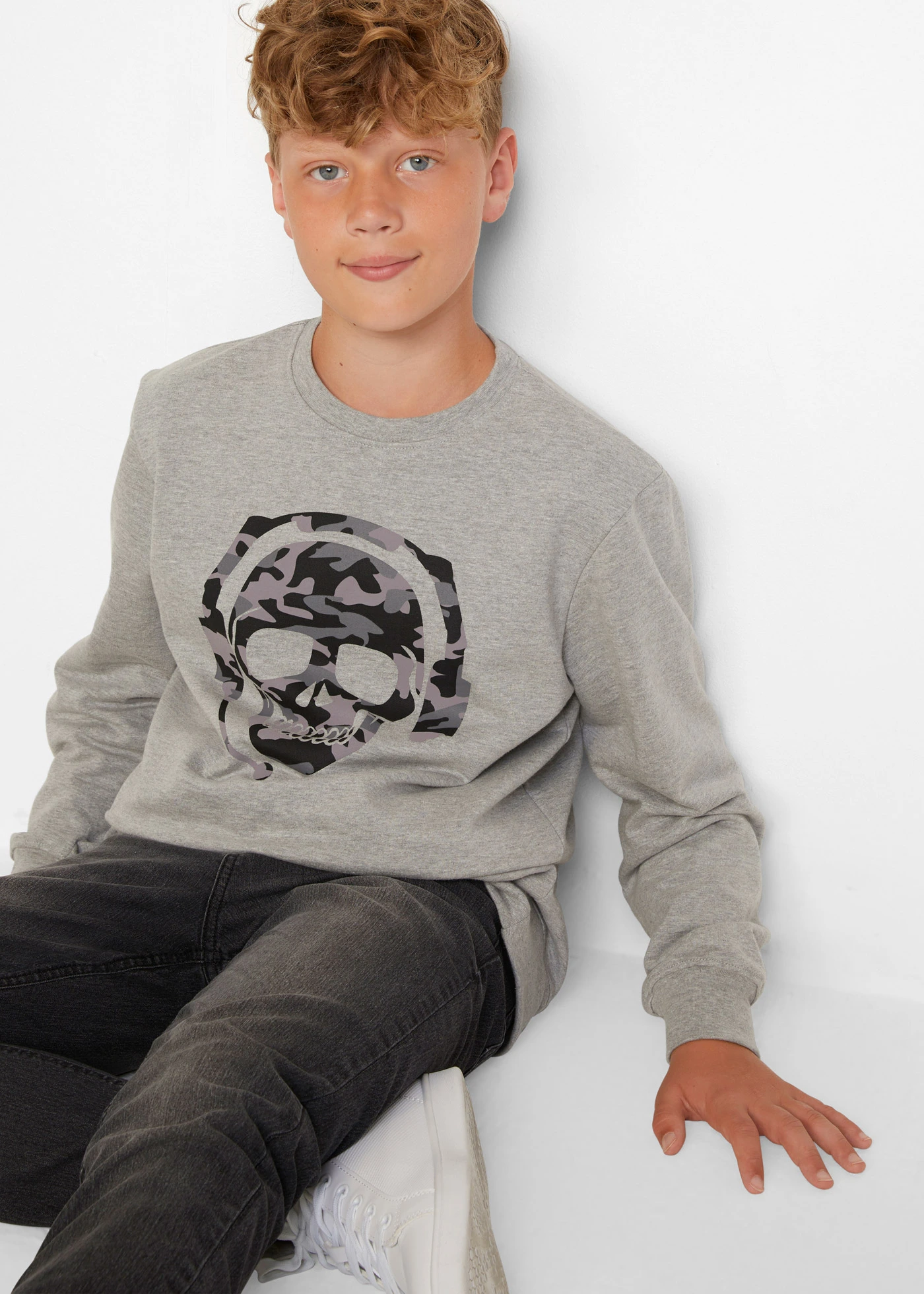 Jongens sweater (set van 2) • zwart - lichtgrijs gemêleerd print • bonprix online shop