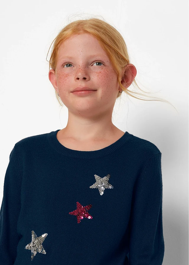 Fijn gebreide trui met pailletten • donkerblauw • product-page.page-title-suffix