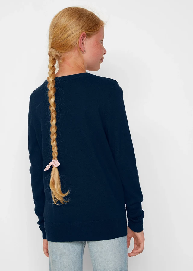 Fijn gebreide trui met pailletten, Kleur: donkerblauw