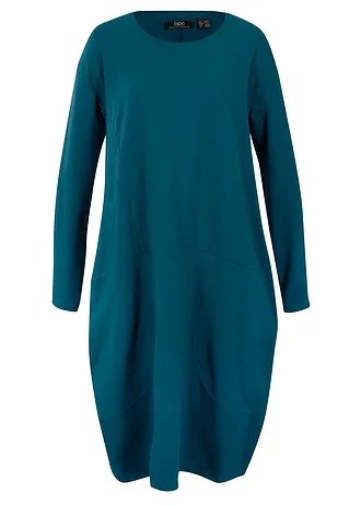 Jersey jurk in O-vorm, Kleur: blauwpetrol