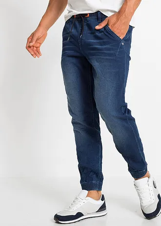 Regular fit jogging jeans met elastische tailleband, straight • blauw denim • bonprix online shop