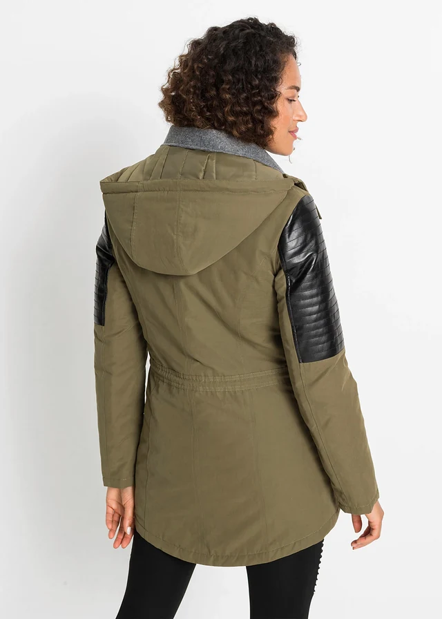 Parka à empiècements contrastants, Couleur: vert kaki/noir