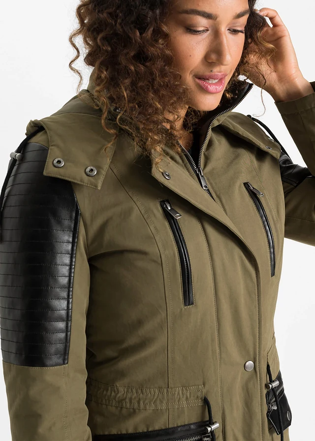 Parka met imitatieleer • kakigroen-zwart • product-page.page-title-suffix
