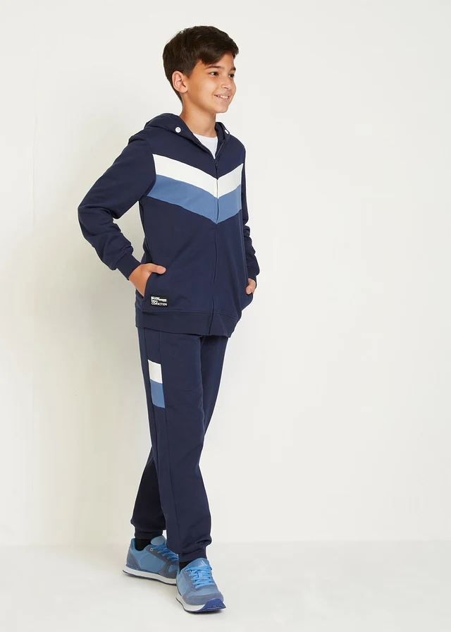 Trainingspak van biologisch katoen (2-dlg. set), Kleur: donkerblauw - jeansblauw - wolwit