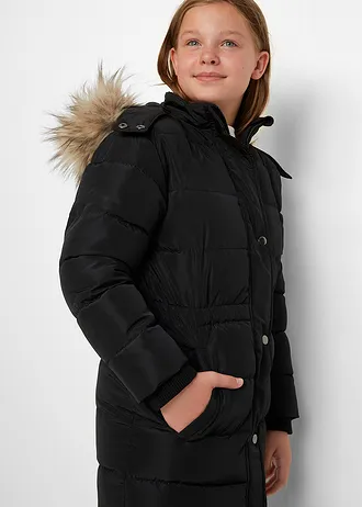Lange gewatteerde winterjas met afneembare capuchon • zwart • bonprix online shop