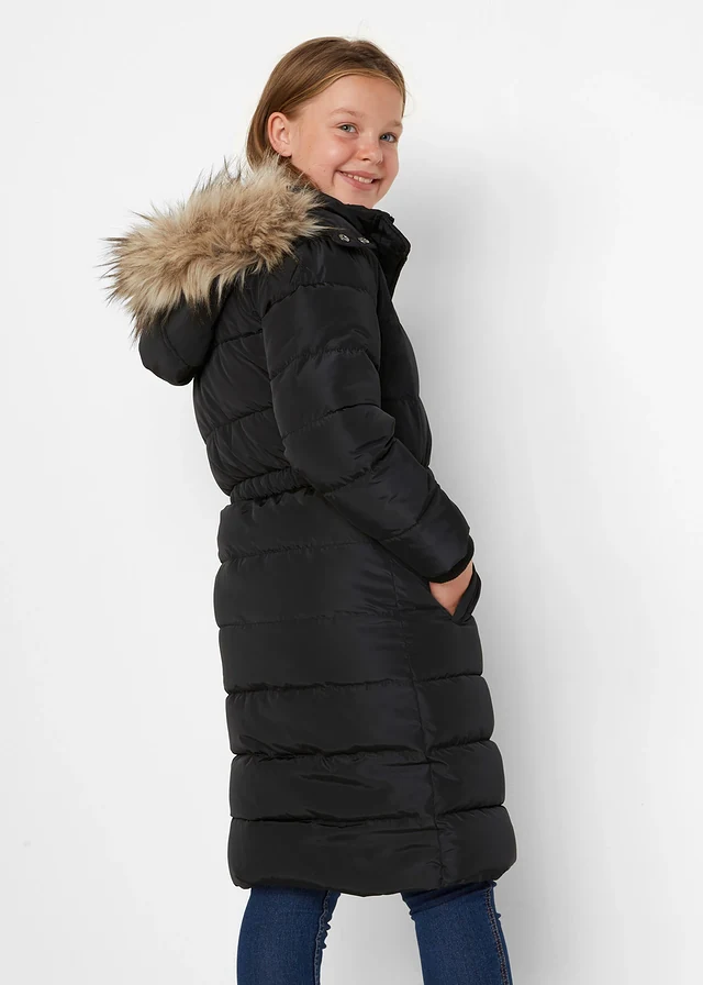 Lange gewatteerde winterjas, Kleur: zwart