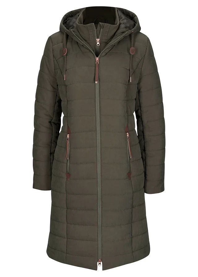 Lange gewatteerde jas, 2-in-1 look