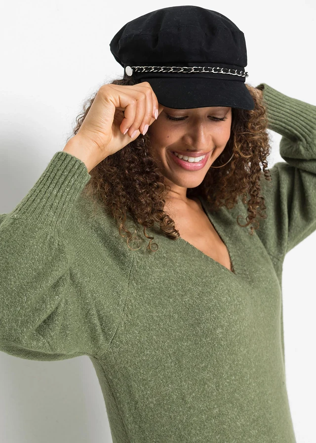 Gebreide oversized midi jurk • donkerolijfgroen gemêleerd • product-page.page-title-suffix