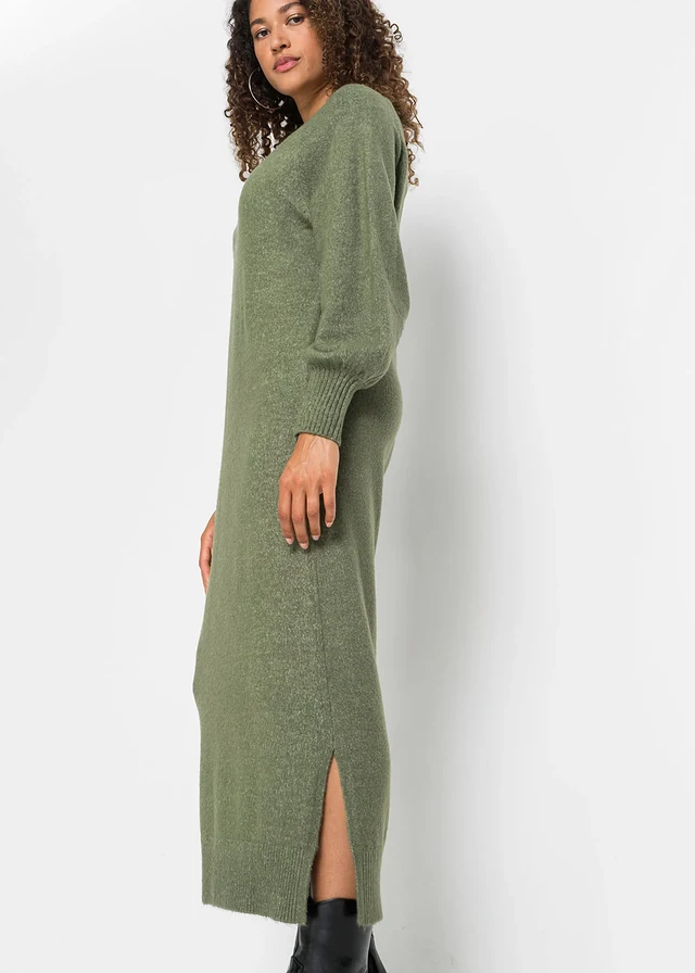Gebreide oversized midi jurk • donkerolijfgroen gemêleerd • product-page.page-title-suffix