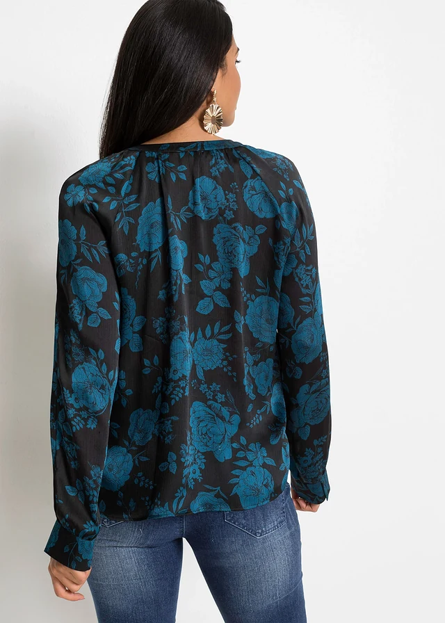 Tunique-blouse en crêpe léger • noir/pétrole floral • product-page.page-title-suffix