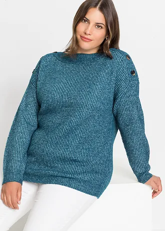 Pull oversize à boutons, Couleur: pétrole chiné