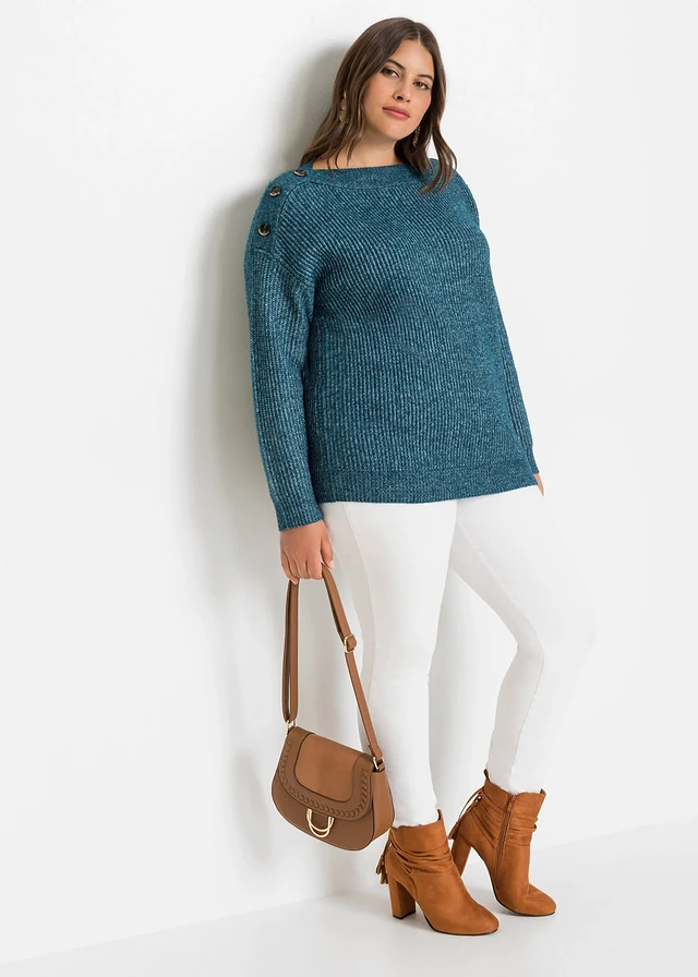 Pull oversize à boutons, Couleur: pétrole chiné