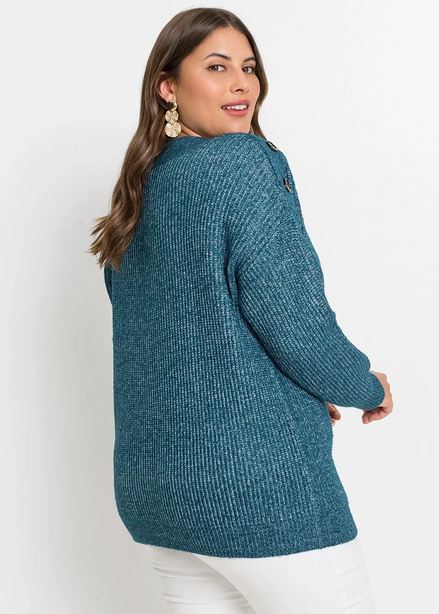 Pull oversize à boutons, Couleur: pétrole chiné