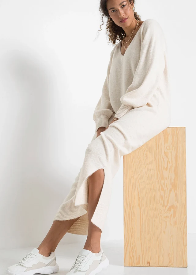 Gebreide oversized midi jurk • wolwit gemêleerd • product-page.page-title-suffix