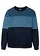 Pull col rond style color block, Couleur: bleu foncé rayé