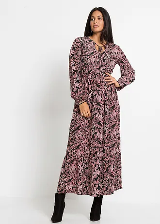Robe longue 100% viscose • noir-rose floral • Boutique bonprix