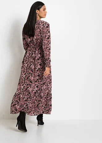Robe longue 100% viscose • noir-rose floral • Boutique bonprix