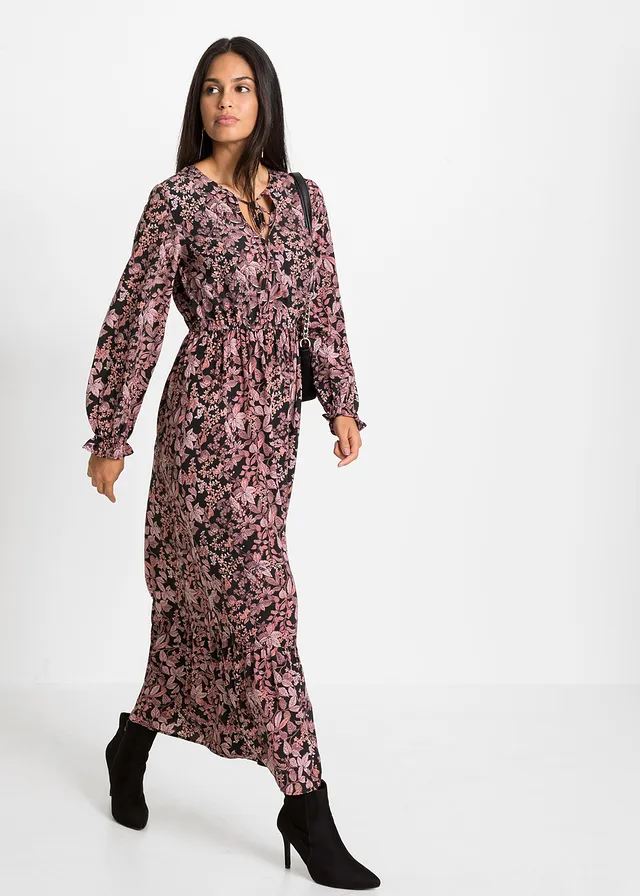Gedessineerde maxi jurk • zwart-roze gebloemd • product-page.page-title-suffix