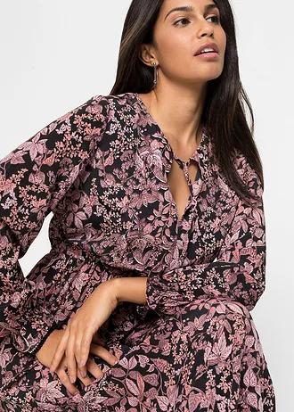 Rochie maxi din viscoză 100% • negru/roz floral • magazin bonprix