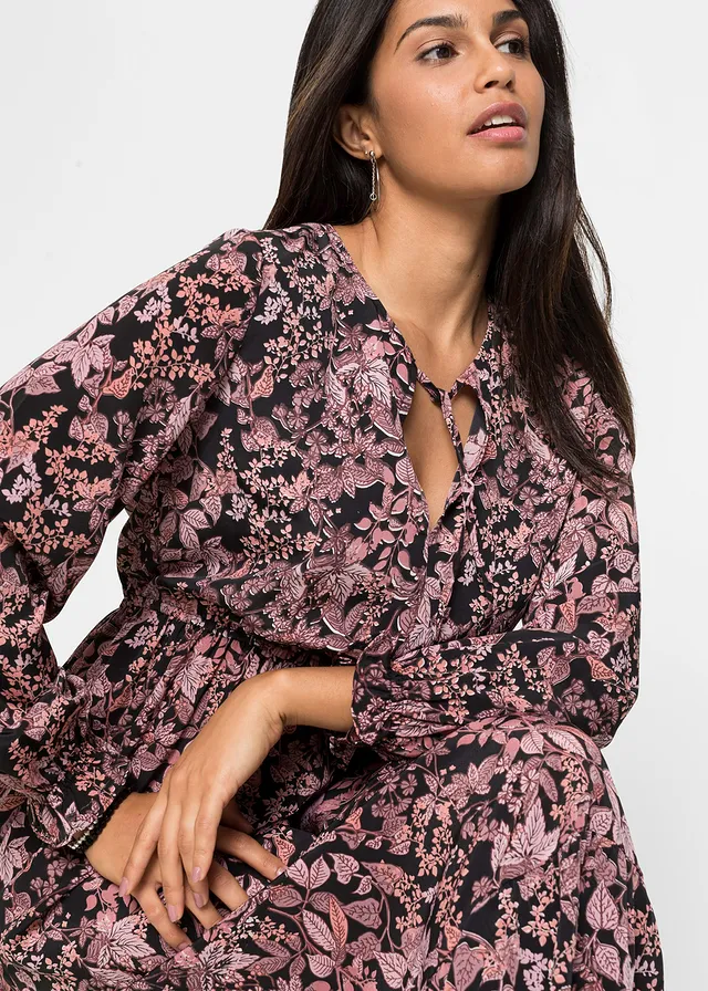 Gedessineerde maxi jurk • zwart-roze gebloemd • product-page.page-title-suffix