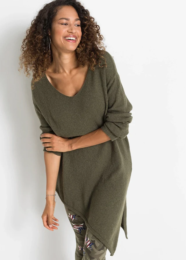 Pull asymétrique, Couleur: olive foncé