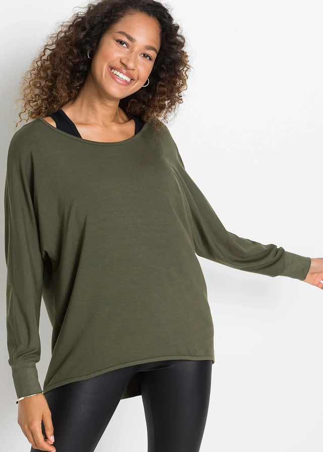 T-shirt long et top en viscose extensible • olive foncé-noir • product-page.page-title-suffix