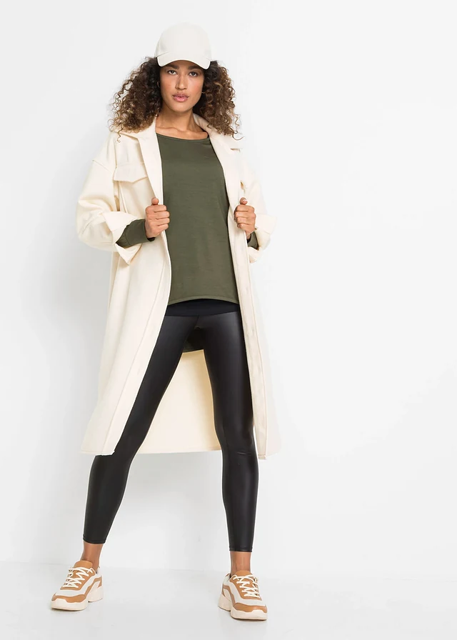 Longshirt en top in een viscosemix, Kleur: donkerolijfgroen-zwart