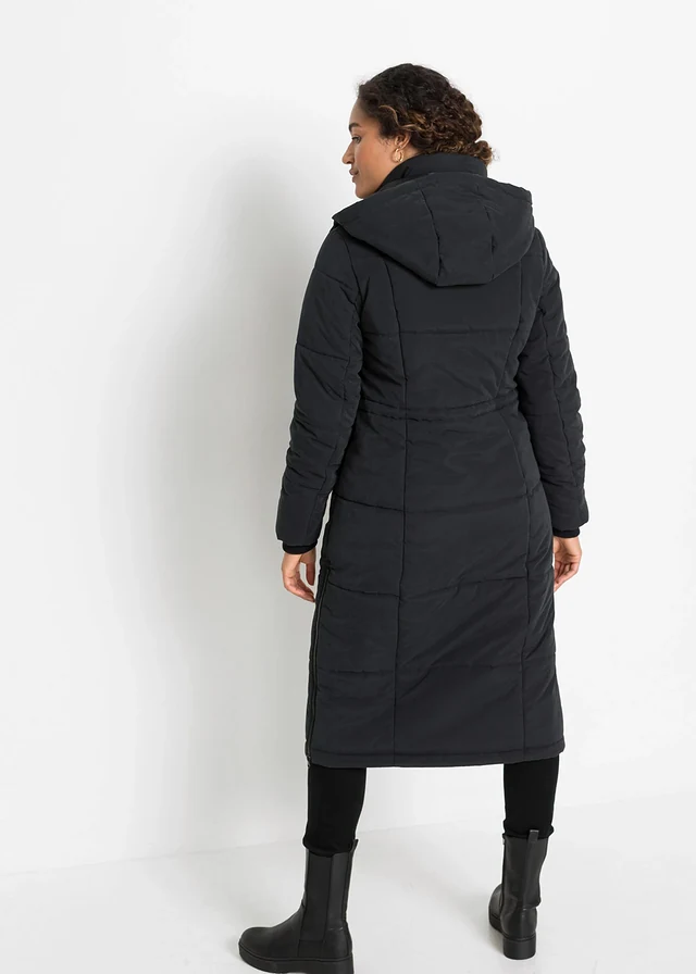 Manteau d’hiver avec fermetures zippées sur les côtés, Couleur: noir